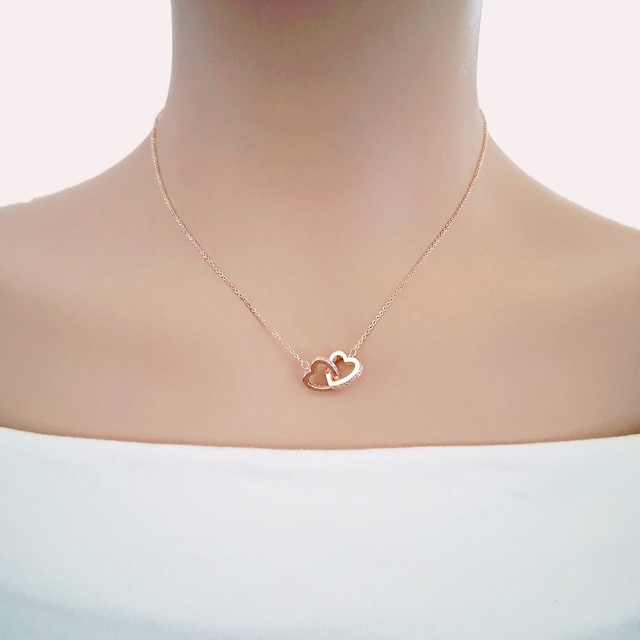 Heart Interlocking Cubic Zirconia Necklace - CHOMEL