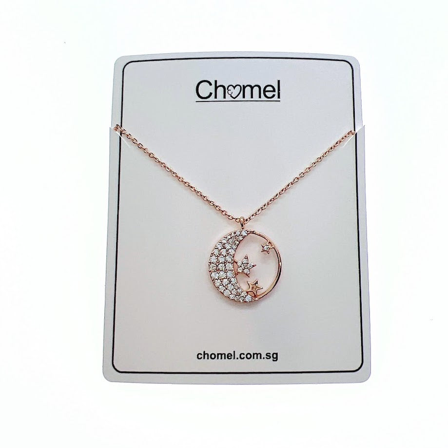 Moon & Star Cubic Zirconia Necklace - CHOMEL