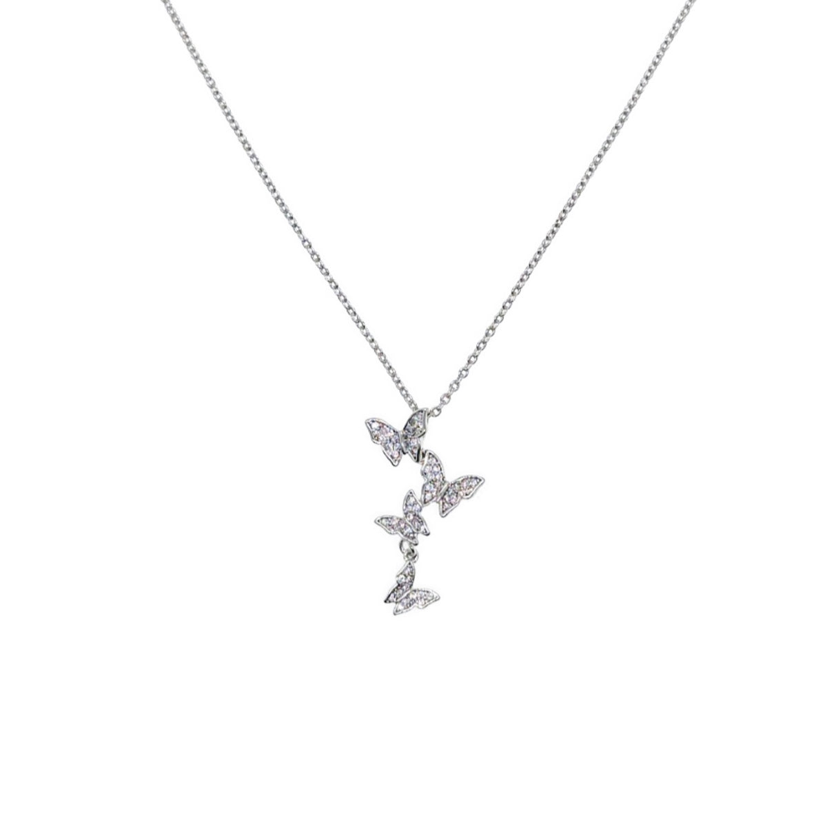 CHOMEL Cubic Zirconia 4 Butterfly Drop Rhodium Necklace