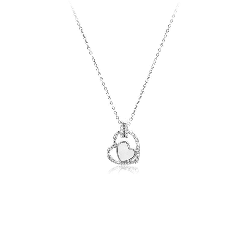 CHOMEL Mother of Pearl and Cubic Zirconia Heart Rhodium Necklace