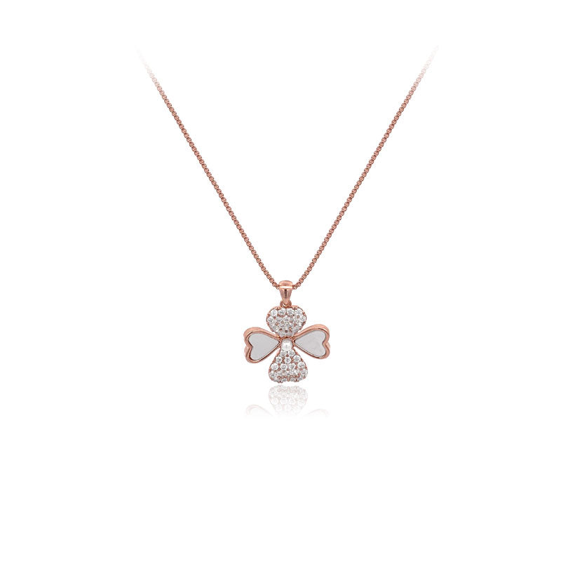 CHOMEL Mother of Pearl and Cubic Zirconia Clover Rosegold Necklace