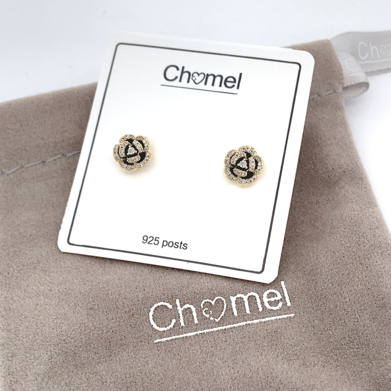 CHOMEL Cubic Zirconia Flower Gold Stud Earrings.