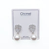 CHOMEL Pearl Leaf Rohodium Drop Earrings
