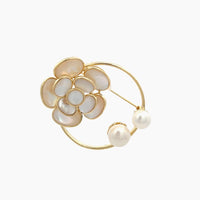 Flower Mother Of Pearl & Freshwater Pearl Brooch - CHOMEL