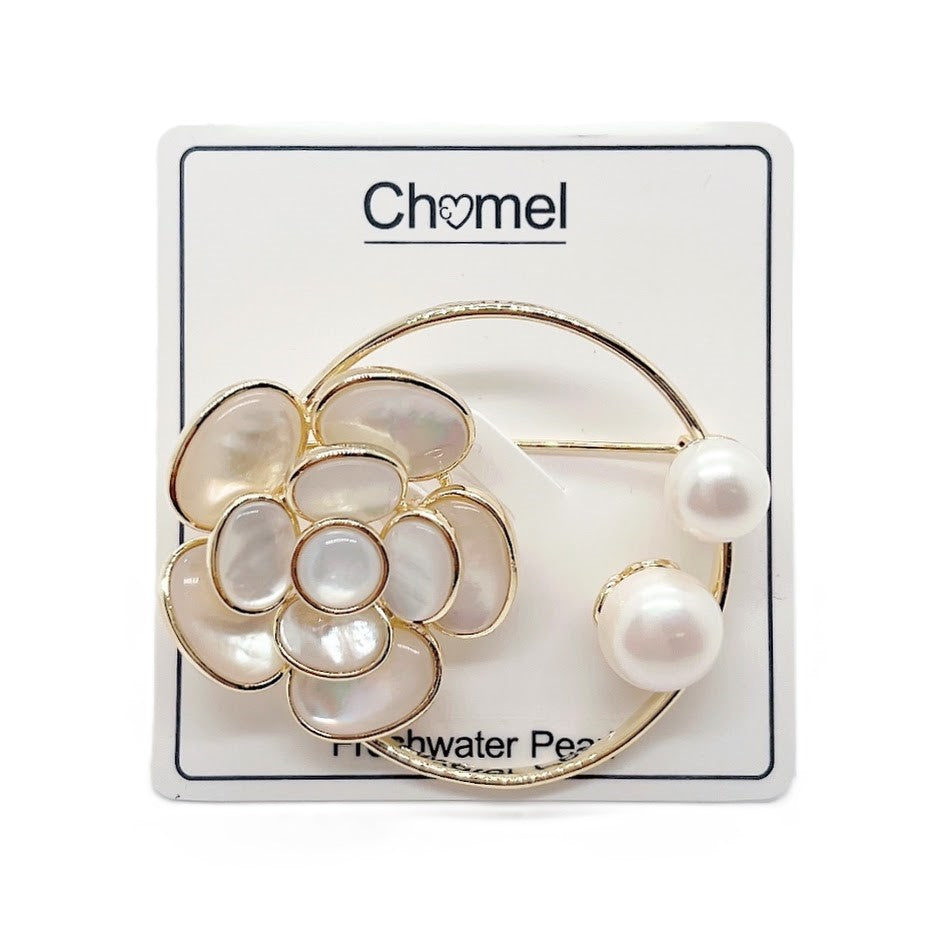 Flower Mother Of Pearl & Freshwater Pearl Brooch - CHOMEL
