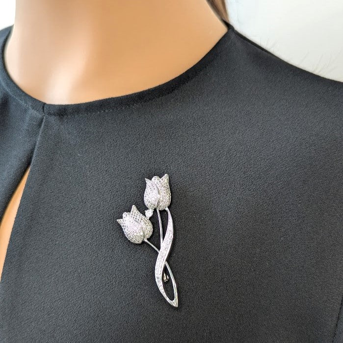 Flower Cubic Zirconia Brooch - CHOMEL