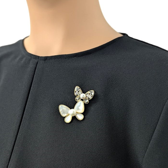 Butterfly Mother Of Pearl & Freshwater Pearl Brooch - CHOMEL