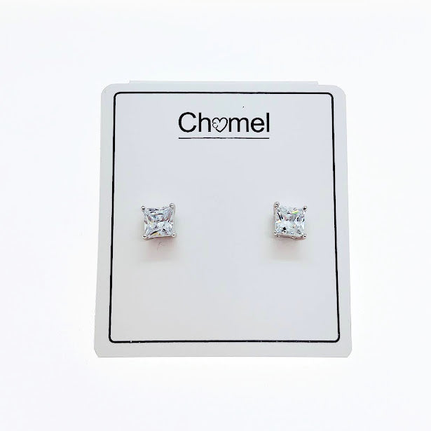 5mm Princess Cut Cubic Zirconia Solitaire Stud Earring - CHOMEL