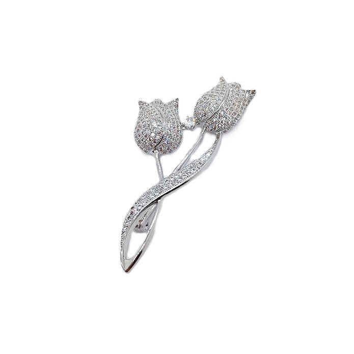 Flower Cubic Zirconia Brooch - CHOMEL