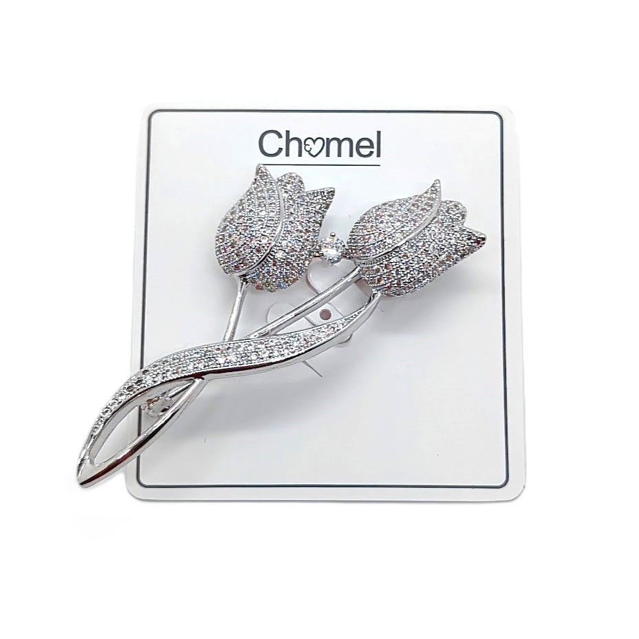 Flower Cubic Zirconia Brooch - CHOMEL