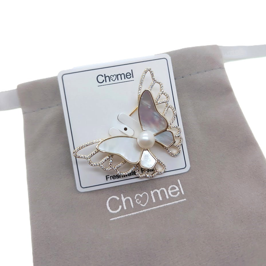 Butterfly Freshwater Pearl Brooch - CHOMEL