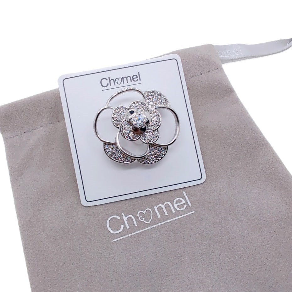 Flower Cubic Zirconia Brooch - CHOMEL