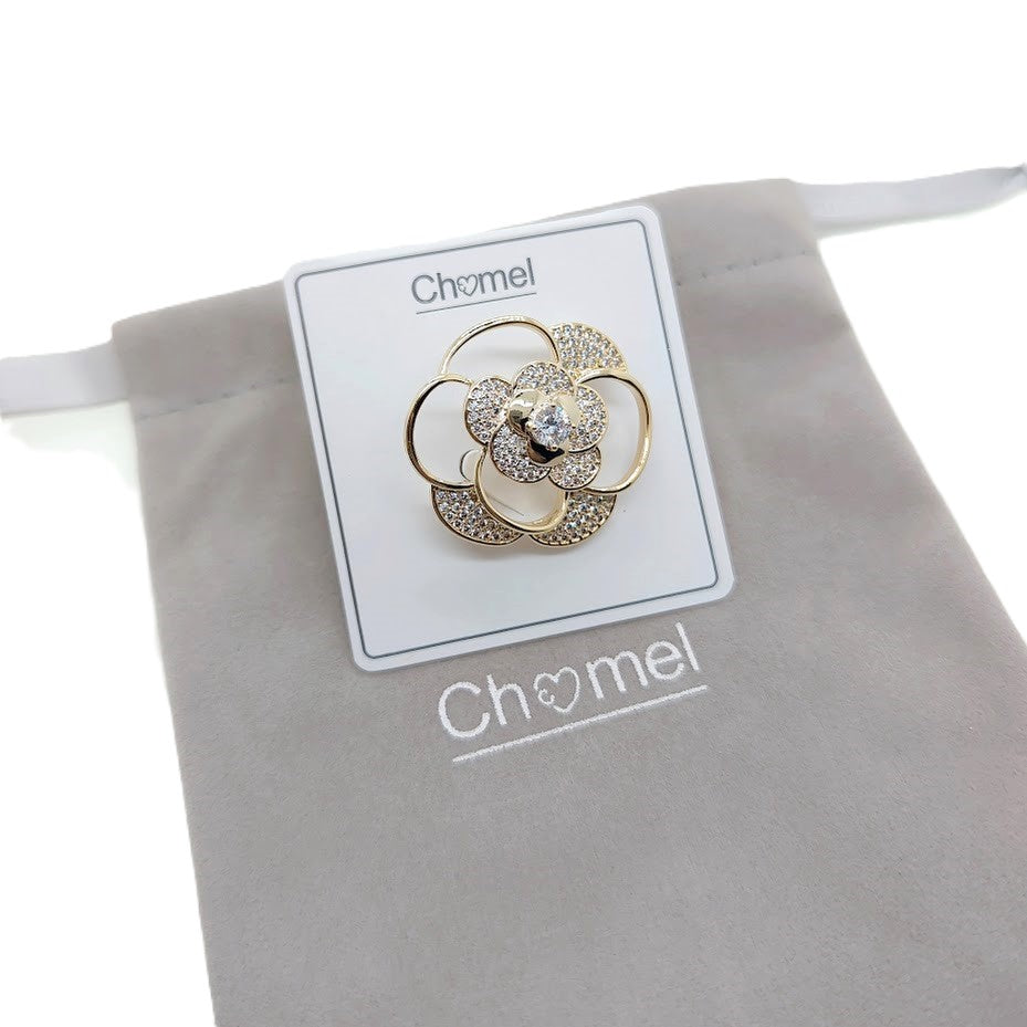 Flower Cubic Zirconia Brooch - CHOMEL