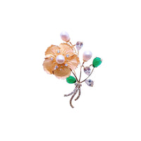 Flower Mother of Pearl & Freshwater Pearl Brooch - CHOMEL