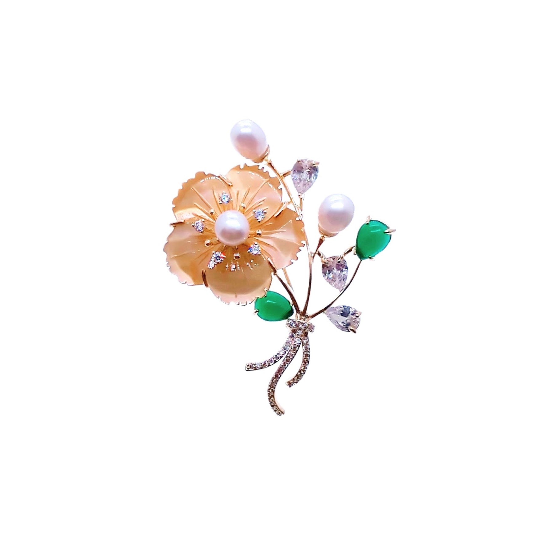 Flower Mother of Pearl & Freshwater Pearl Brooch - CHOMEL