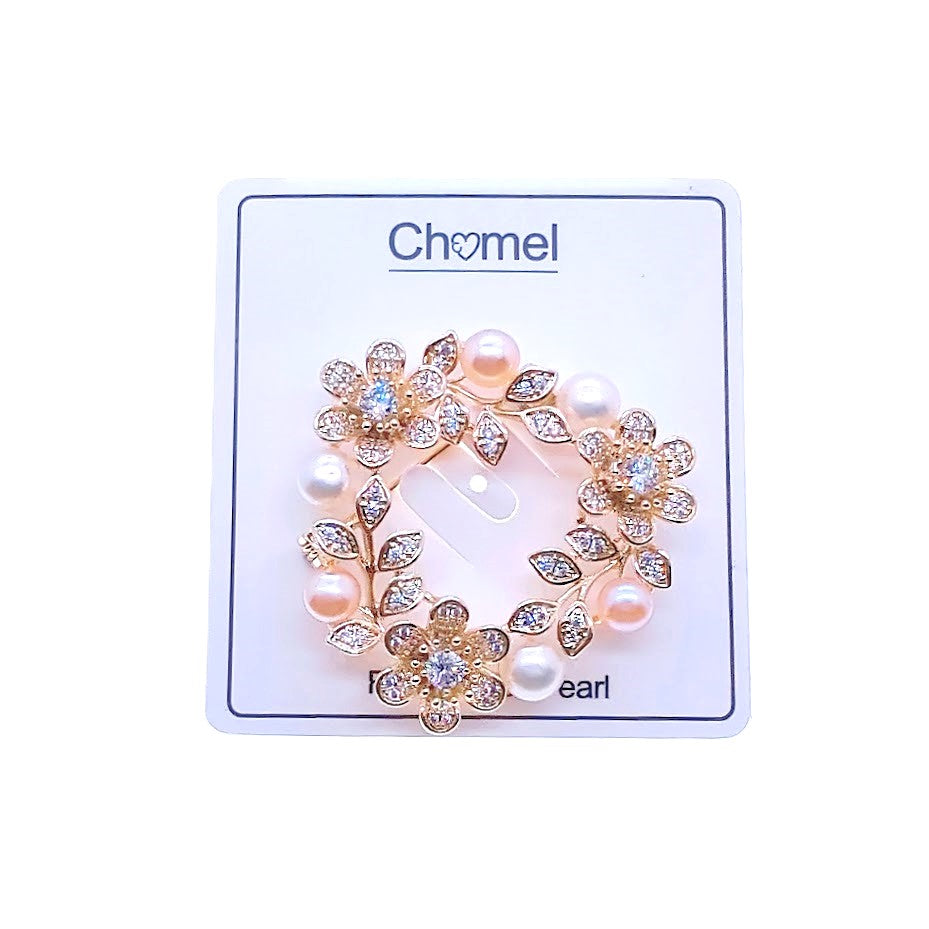 Flower Freshwater Pearl & Cubic Zirconia Brooch - CHOMEL