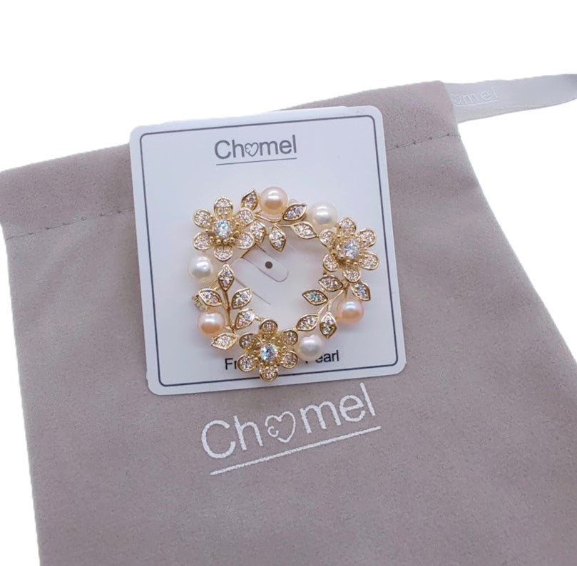 Flower Freshwater Pearl & Cubic Zirconia Brooch - CHOMEL