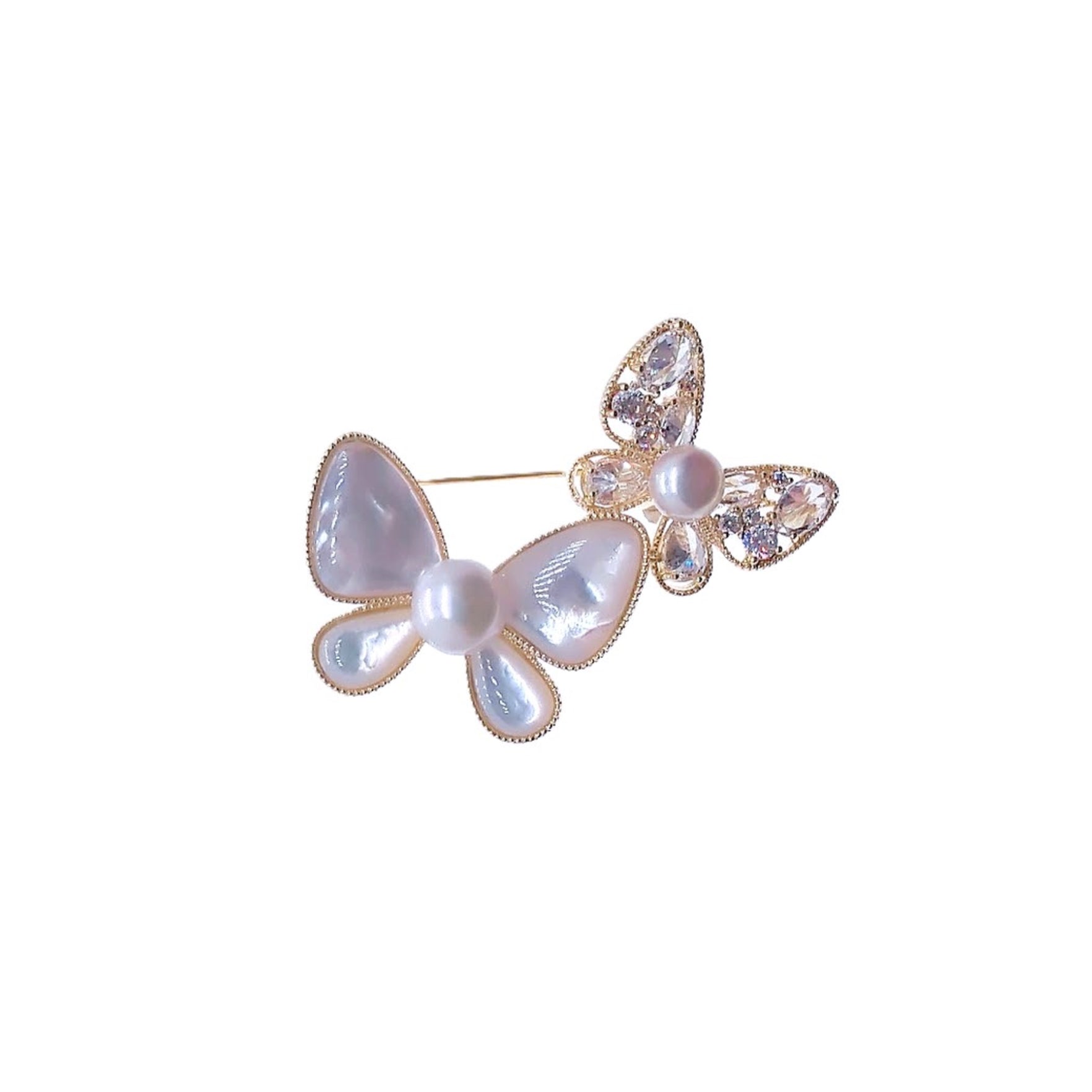 Butterfly Mother Of Pearl & Freshwater Pearl Brooch - CHOMEL