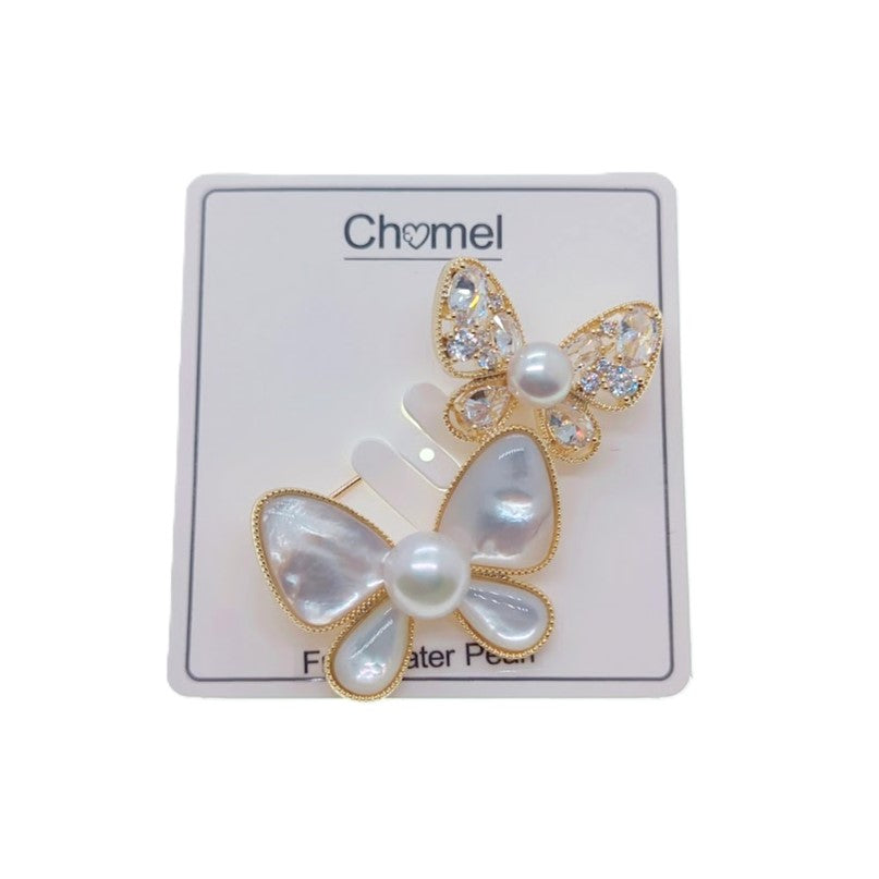 Butterfly Mother Of Pearl & Freshwater Pearl Brooch - CHOMEL
