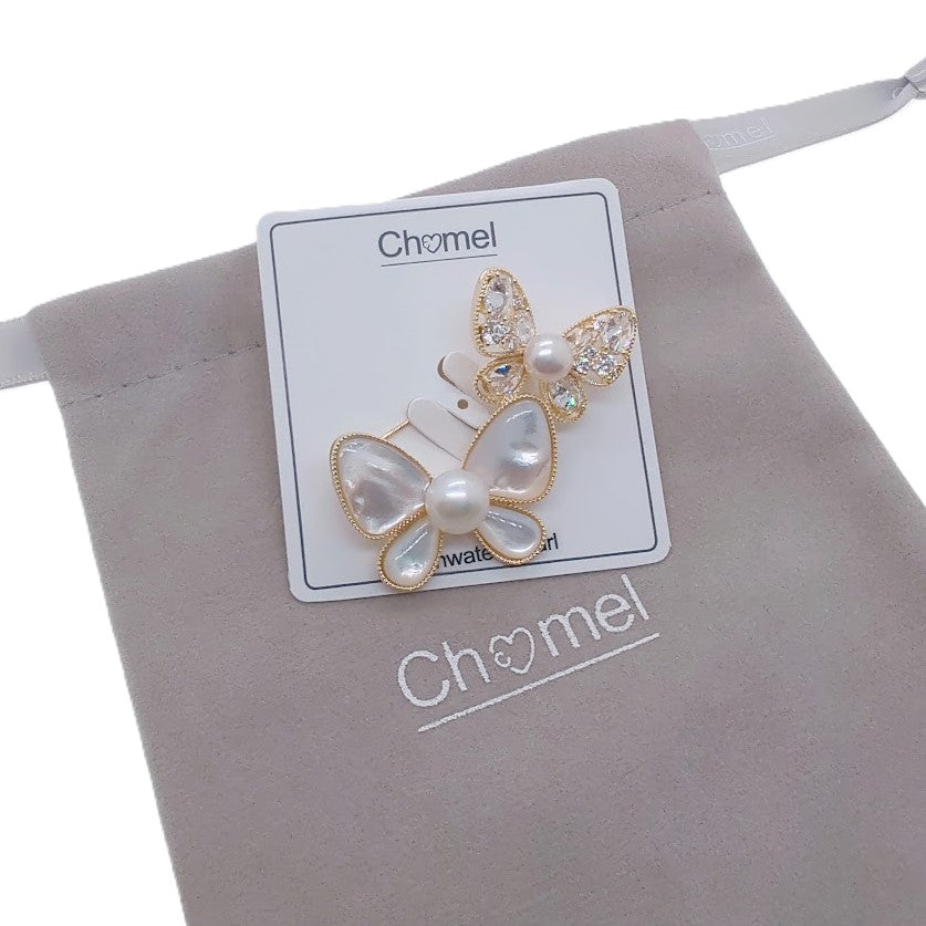 Butterfly Mother Of Pearl & Freshwater Pearl Brooch - CHOMEL