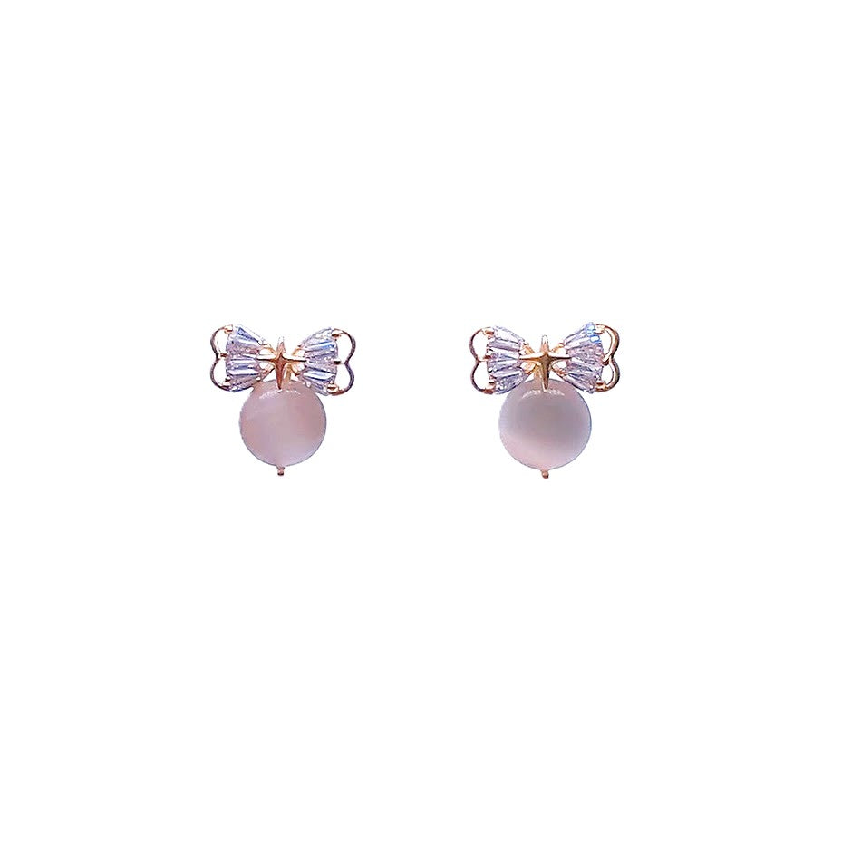 Ribbon Simulated Moonstone Earrings - CHOMEL