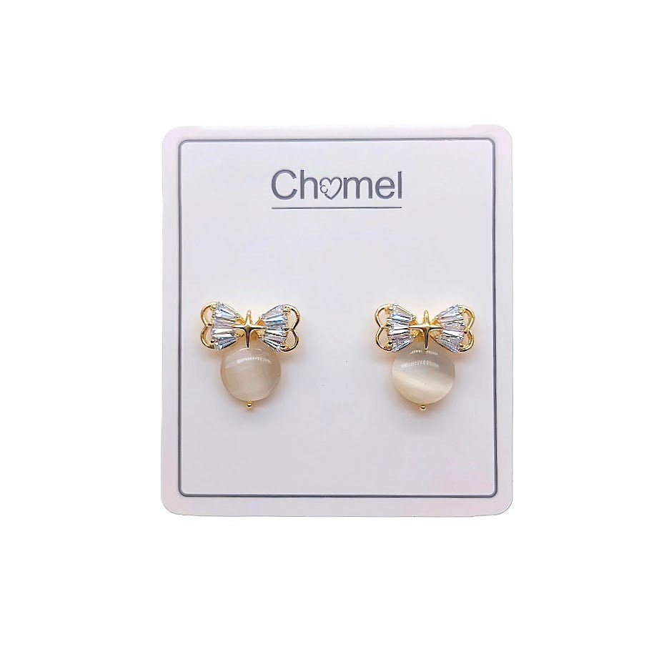 Ribbon Simulated Moonstone Earrings - CHOMEL
