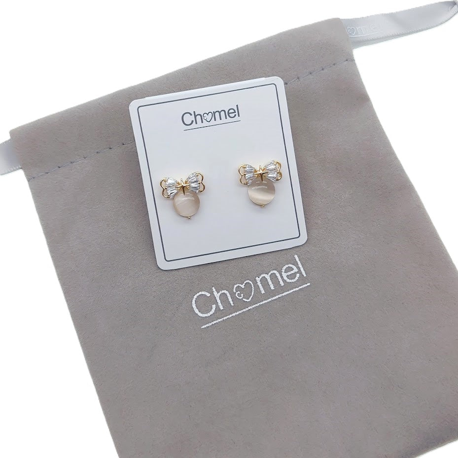 Ribbon Simulated Moonstone Earrings - CHOMEL