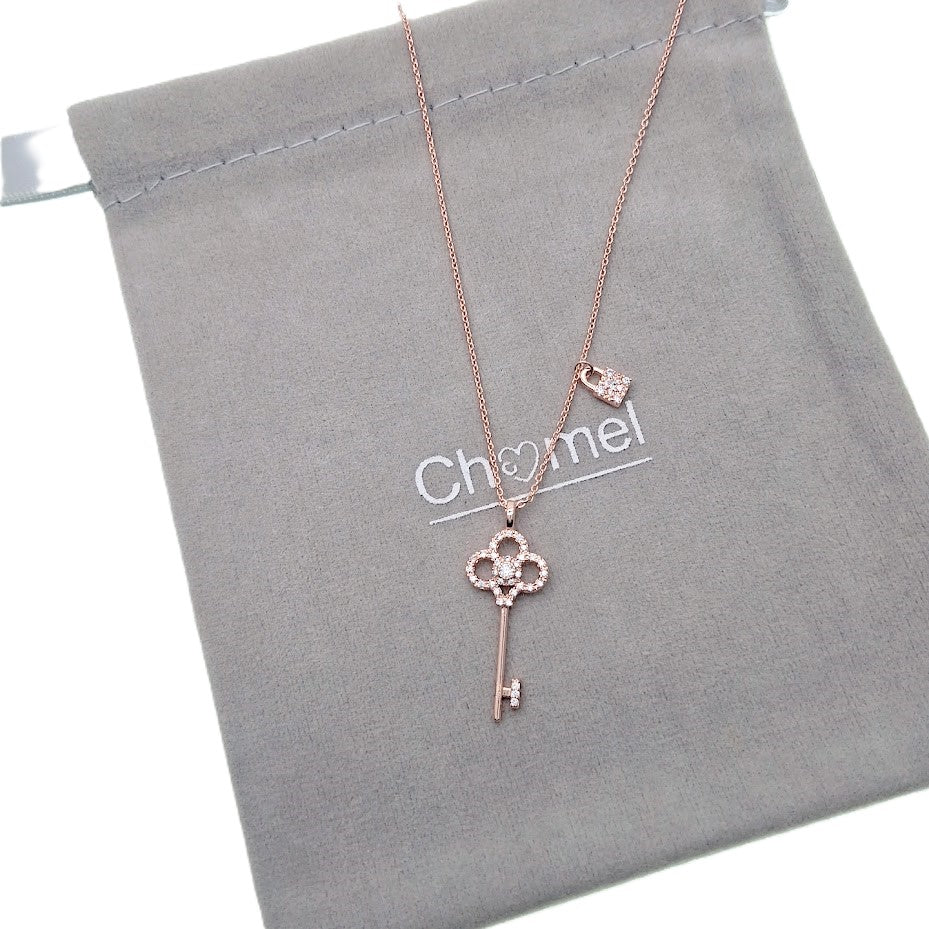 Lock & Key Cubic Zirconia Necklace - CHOMEL