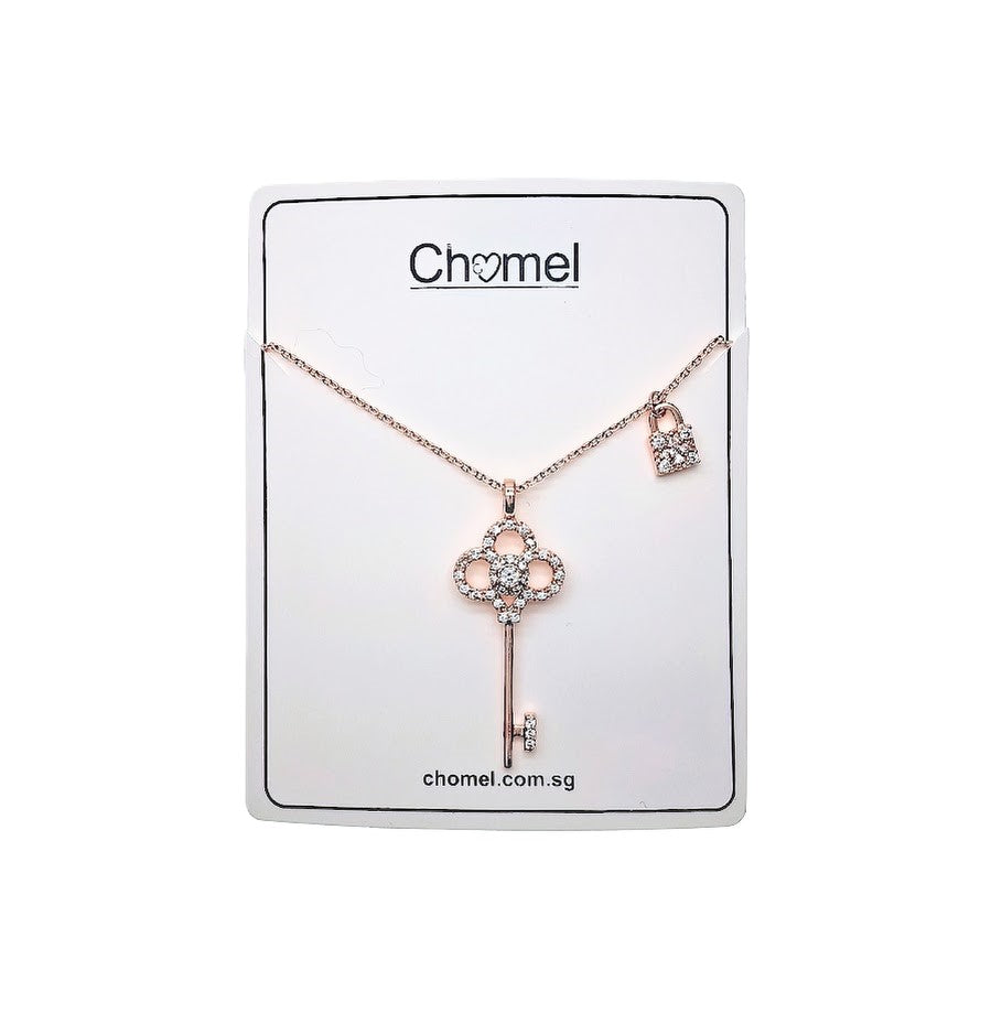Lock & Key Cubic Zirconia Necklace - CHOMEL