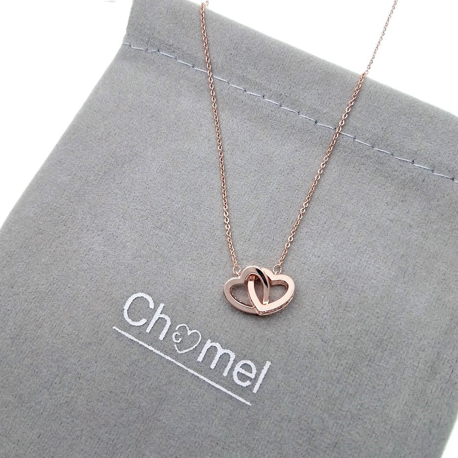 Heart Interlocking Cubic Zirconia Necklace - CHOMEL