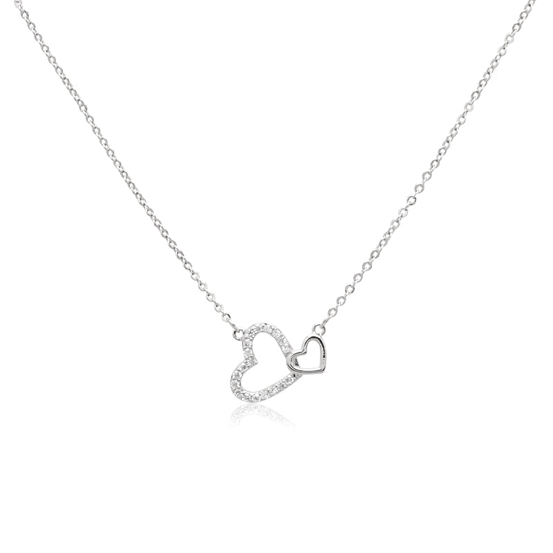 CHOMEL Cubic Zirconia 2 Hearts Rhodium Necklace