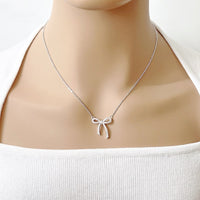 CHOMEL Cubic Zirconia Ribbon Rhodium Necklace