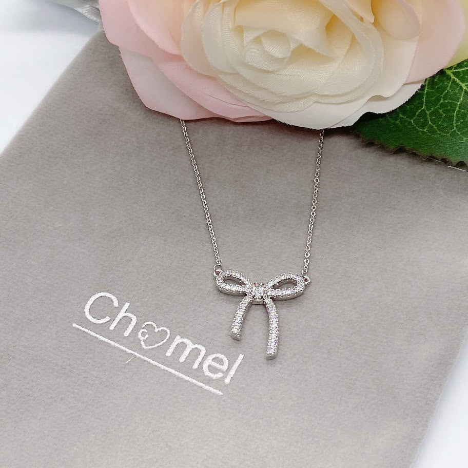CHOMEL Cubic Zirconia Ribbon Rhodium Necklace