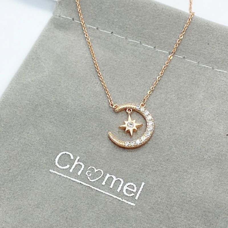 Moon & Star Cubic Zirconia Necklace.