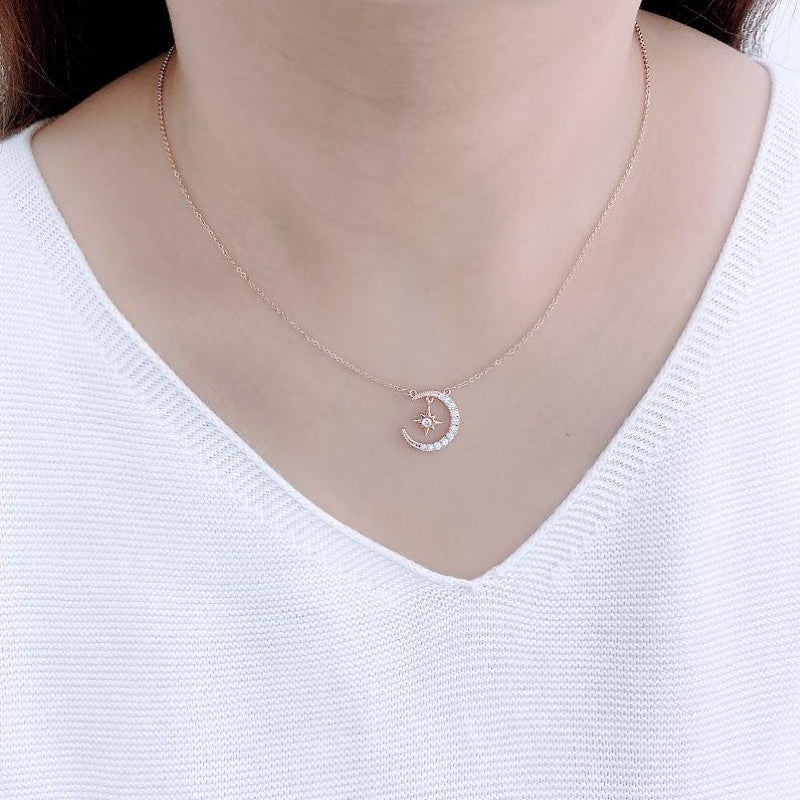 Moon & Star Cubic Zirconia Necklace.
