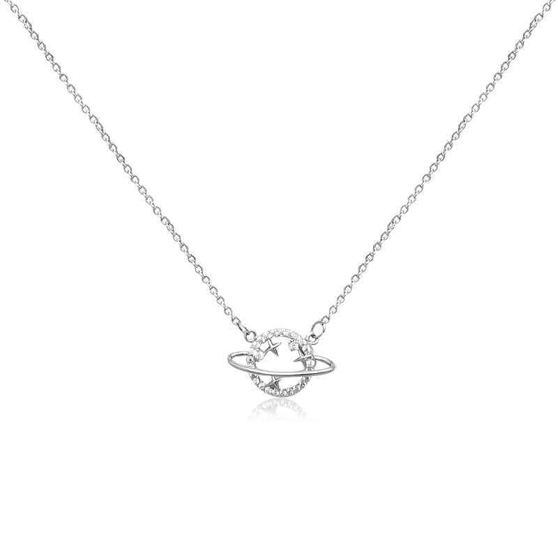 CHOMEL Cubic Zirconia Planet Rhodium Necklace