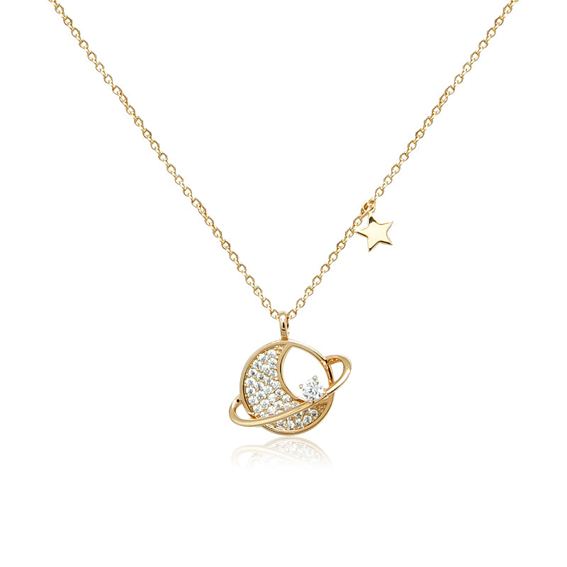 CHOMEL Cubic Zirconia Planet with Dangling Star Rosegold Necklace