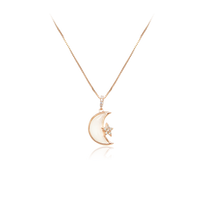 CHOMEL Cubic ZIrconia and Simulated Mother of Pearl Moon & Star Rosegold Necklace