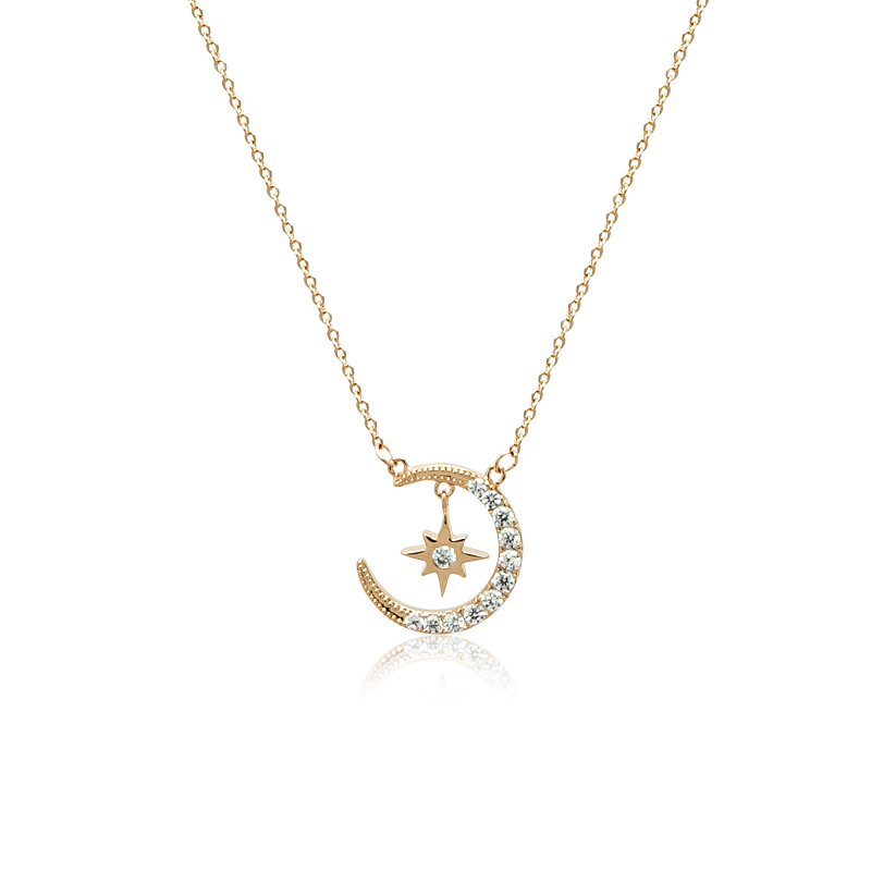 Moon & Star Cubic Zirconia Necklace.