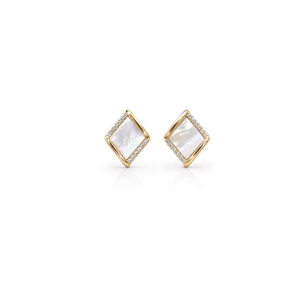 Mother of Pearl earrings with cubic zirconia rim and gold plated finish