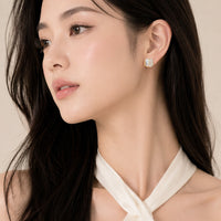 Gold plated squarish mother of pearl earrings with cubic zirconia studs on hypoallergenic posts