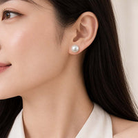 Simulated Pearl 12mm Button Earring rhodium plated stud with 1.2cm shell pearl button design