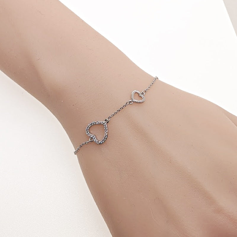 Rhodium Heart Cubic Zirconia Bracelet - CHOMEL