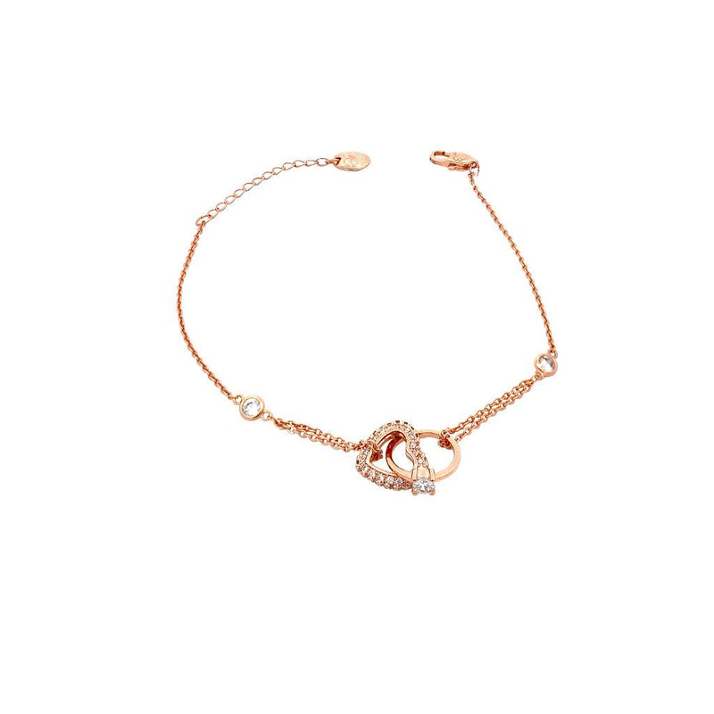 Heart & Ring Cubic Zirconia Bracelet with rosegold plating and adjustable chain