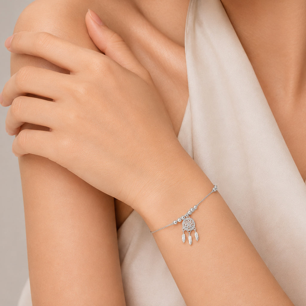 Dreamcatcher Cubic Zirconia bracelet with rhodium plated chain and adjustable length