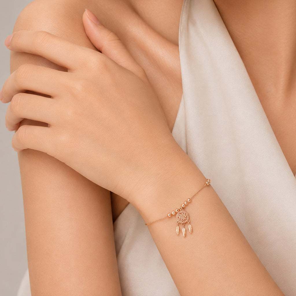 Dreamcatcher cubic zirconia bracelet with rosegold plated adjustable chain and sparkling charm