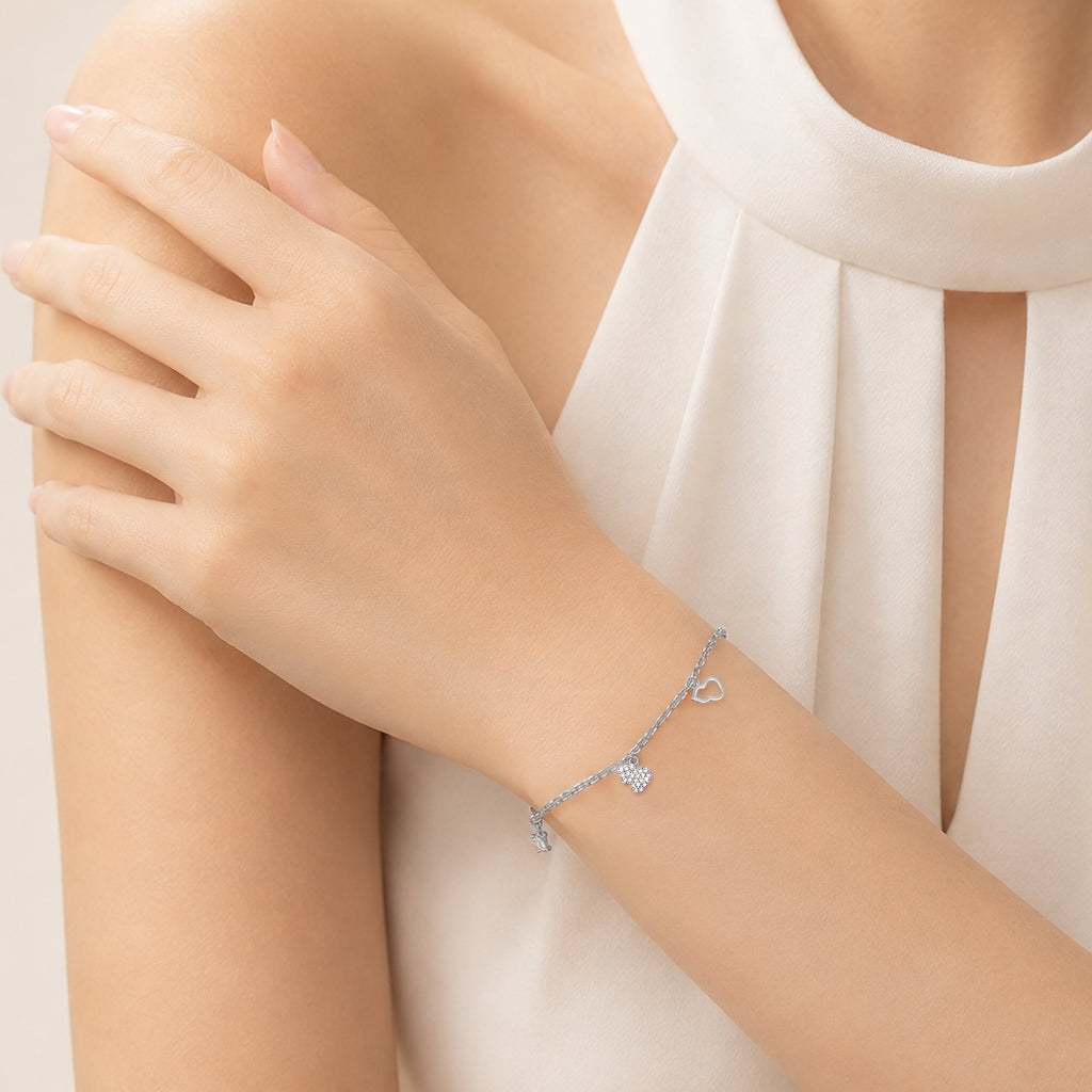 Gourd-Hulu cubic zirconia pendant on adjustable rhodium plated bracelet with spring clasp