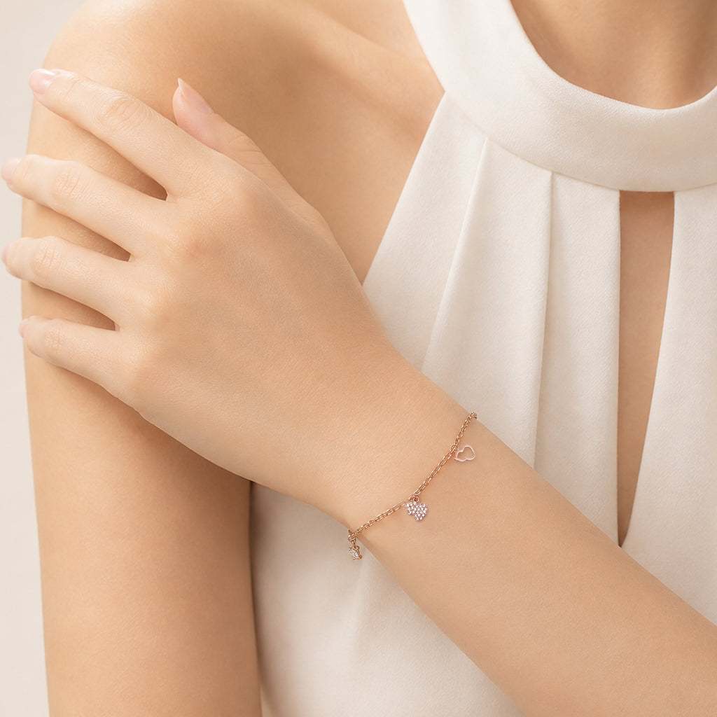 Rosegold plated Gourd-Hulu cubic zirconia bracelet with adjustable chain and spring clasp