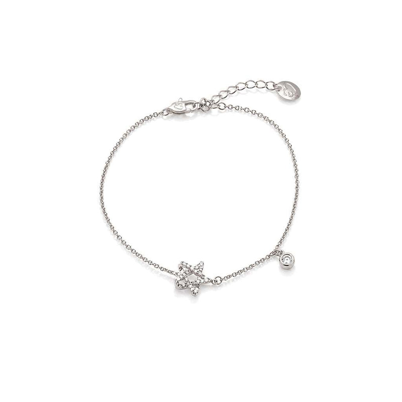 Star cubic zirconia bracelet with rhodium plating and adjustable length