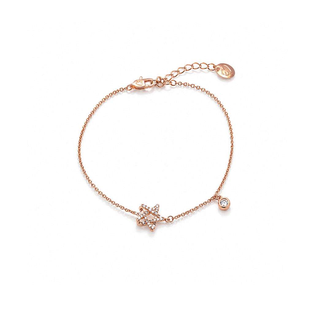 Rose gold star cubic zirconia bracelet with adjustable chain and CZ drop pendant